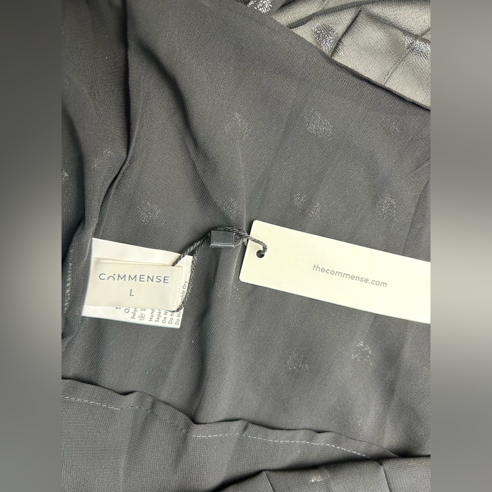 Commense Black and Gold Polka Dot Long Sleeve Midi Dress with Bow - Picture 8 of 12